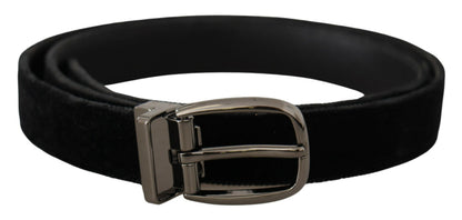 Cinturón de metal con logotipo clásico grabado de terciopelo negro Dolce & Gabbana