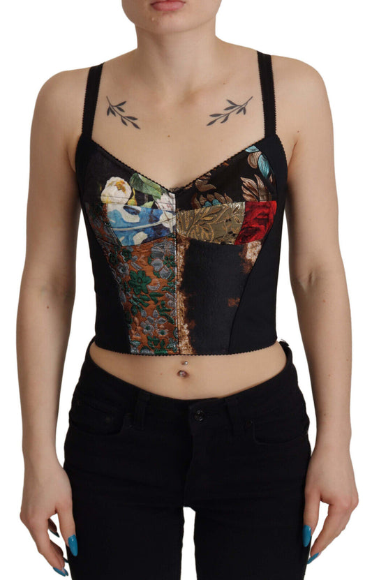 Dolce & Gabbana Blusa Corsé Recortada Sicily Negra de Retazos