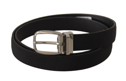 Cinturón Dolce & Gabbana de lona negra de becerro con logo metálico plateado