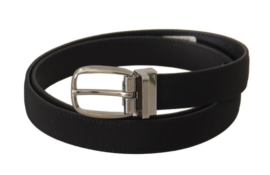 Cinturón Dolce & Gabbana de lona negra de becerro con logo metálico plateado