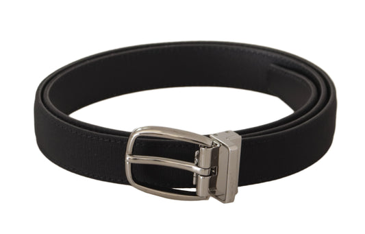 Cinturón Dolce & Gabbana de lona negra de becerro con logo metálico plateado
