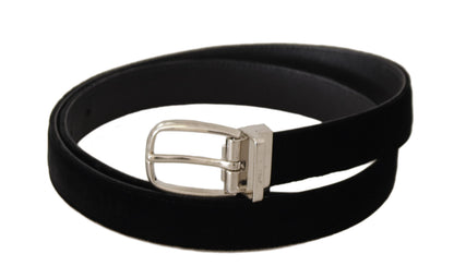 Cinturón Dolce & Gabbana Negro Casual de Terciopelo con Hebilla de Metal Tono Plateado