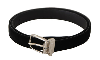 Cinturón Dolce & Gabbana Negro Casual de Terciopelo con Hebilla de Metal Tono Plateado