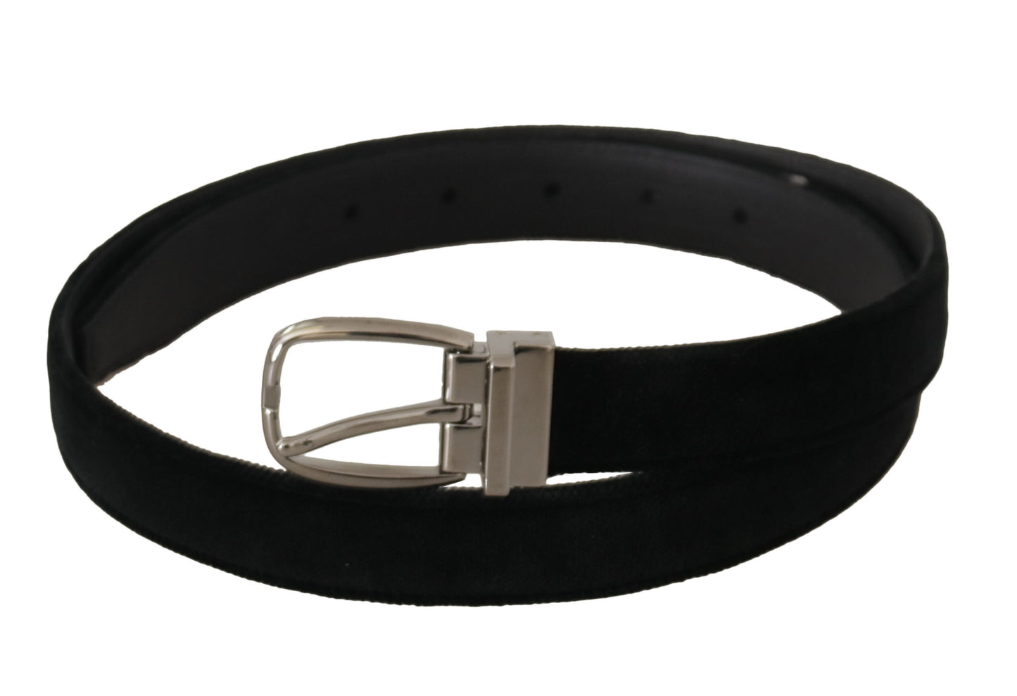 Cinturón Dolce & Gabbana Negro Clásico de Terciopelo con Hebilla de Metal Tono Plateado