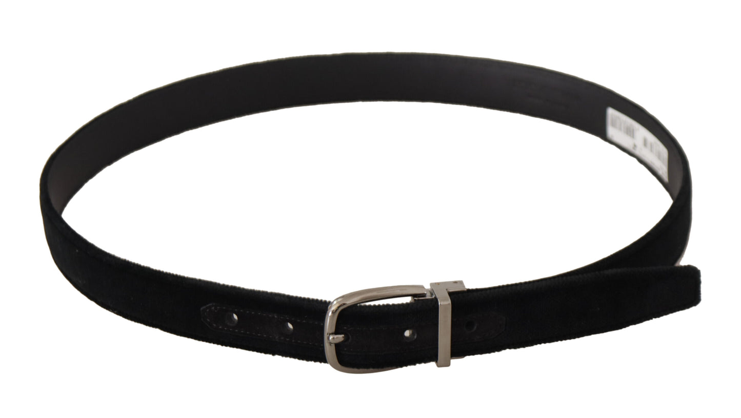 Cinturón Dolce & Gabbana Negro Clásico de Terciopelo con Hebilla de Metal Tono Plateado