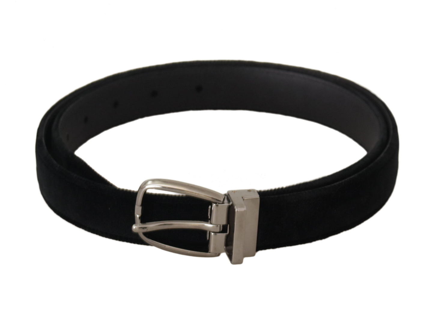 Cinturón Dolce & Gabbana Negro Clásico de Terciopelo con Hebilla de Metal Tono Plateado