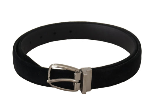 Cinturón Dolce & Gabbana Negro Clásico de Terciopelo con Hebilla de Metal Tono Plateado