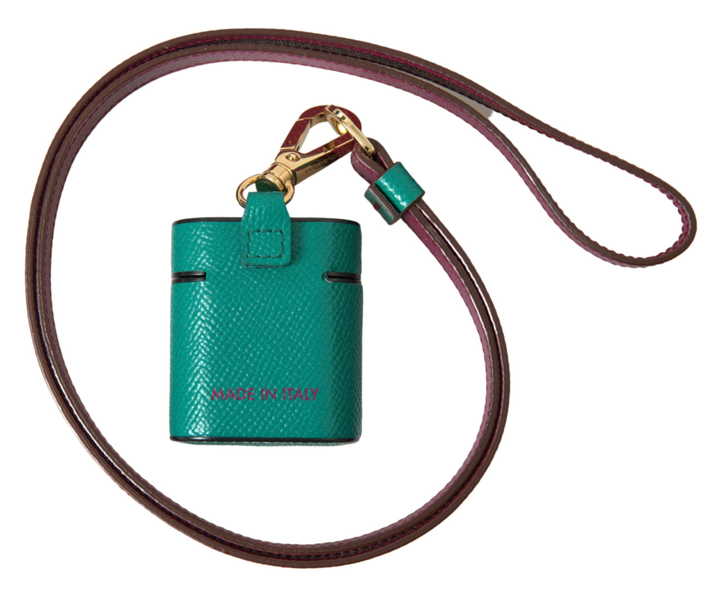 Funda para Airpods Dolce & Gabbana de cuero de becerro verde y granate con correa con logo