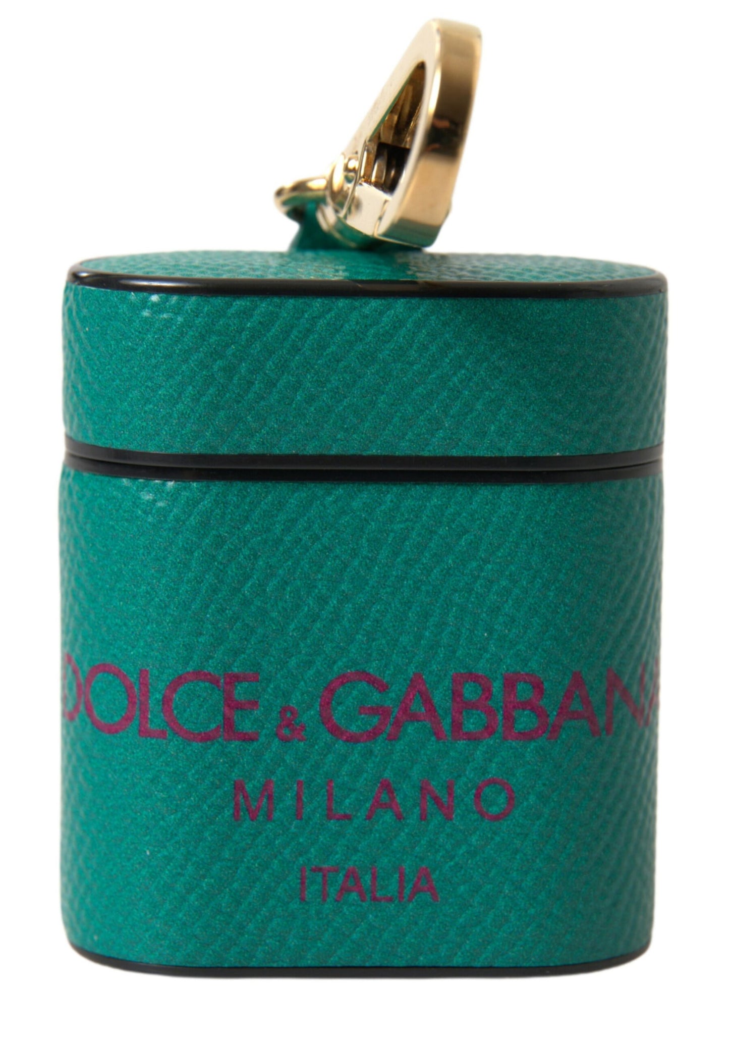 Funda para Airpods Dolce & Gabbana de cuero de becerro verde y granate con correa con logo