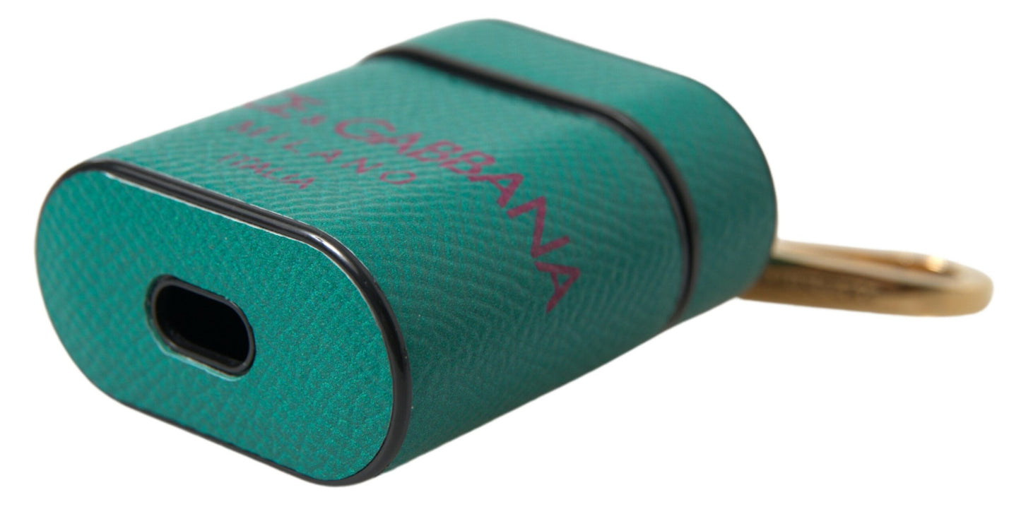 Funda para Airpods Dolce & Gabbana de cuero de becerro verde y granate con correa con logo