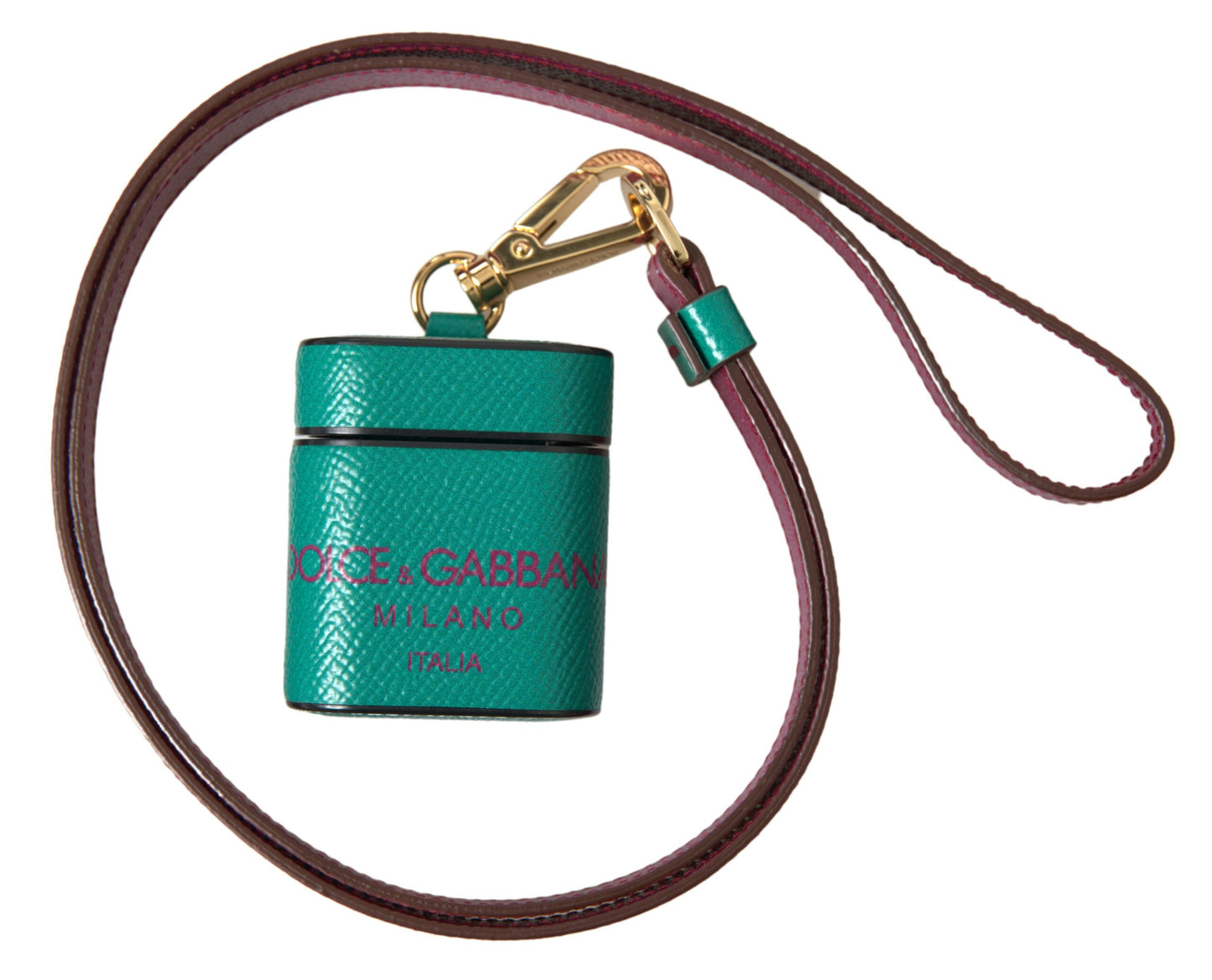 Funda para Airpods Dolce & Gabbana de cuero de becerro verde y granate con correa con logo