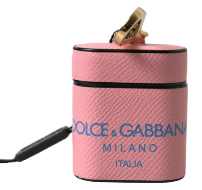 Estuche para Airpods Dolce & Gabbana de piel de becerro rosa y azul con correa con logotipo estampado
