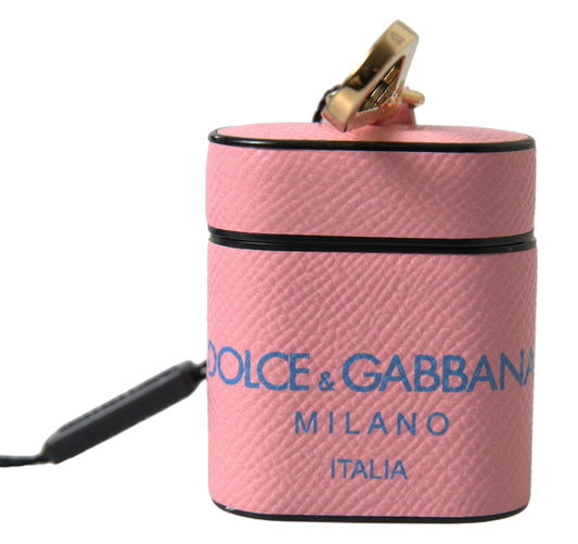 Estuche para Airpods Dolce & Gabbana de piel de becerro rosa y azul con correa con logotipo estampado