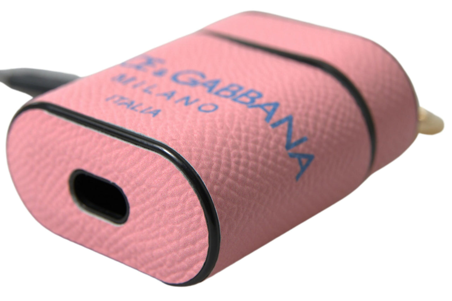 Estuche para Airpods Dolce & Gabbana de piel de becerro rosa y azul con correa con logotipo estampado