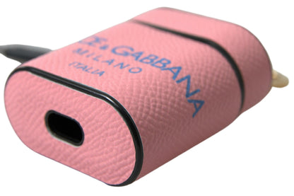 Estuche para Airpods Dolce & Gabbana de piel de becerro rosa y azul con correa con logotipo estampado
