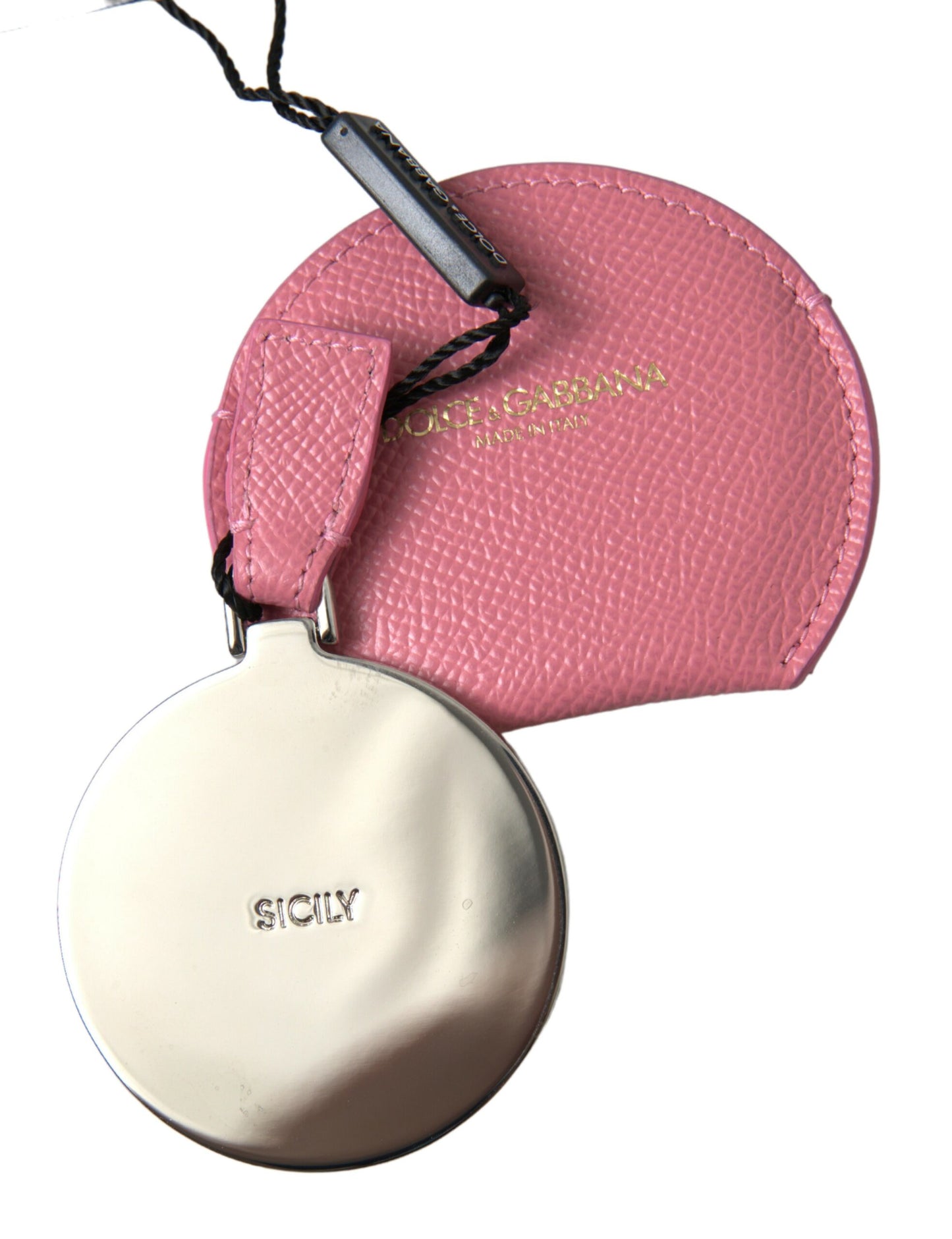 Porta Espejo de Mano Dolce & Gabbana de Piel de Becerro Rosa con Estampado de Logotipo Redondo