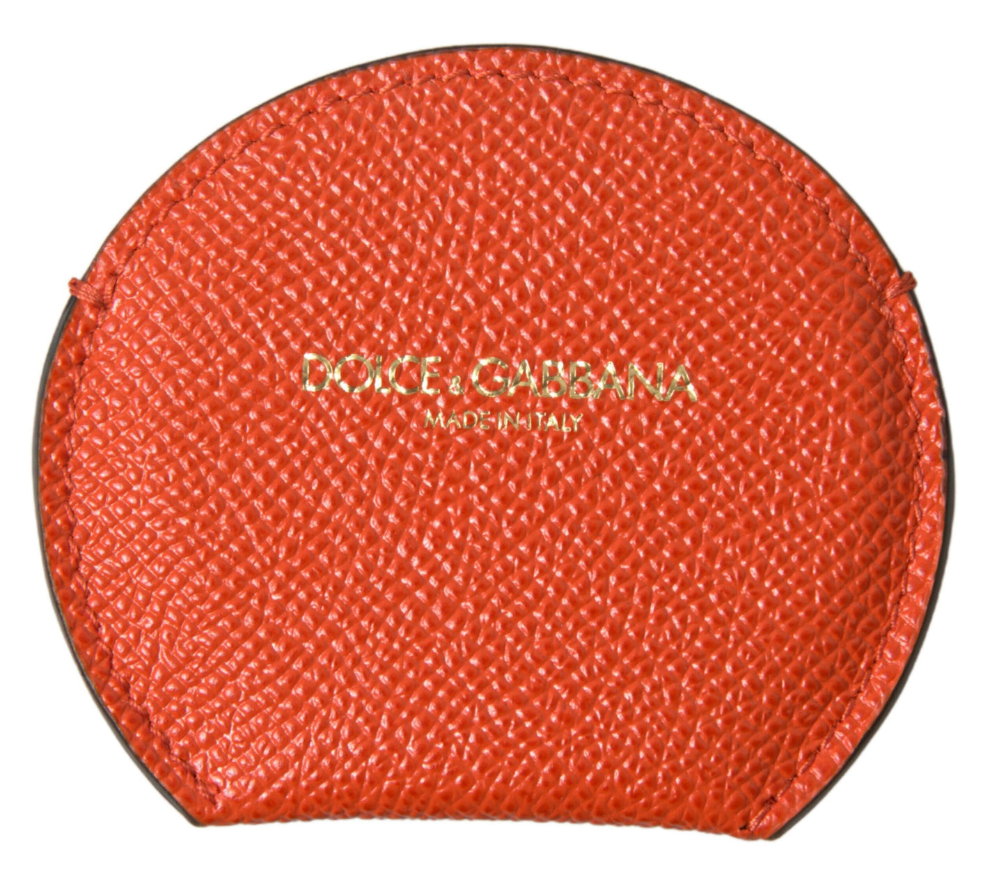 Estuche de Espejo de Mano Redondo con Logo de Piel de Becerro Naranja Dolce & Gabbana