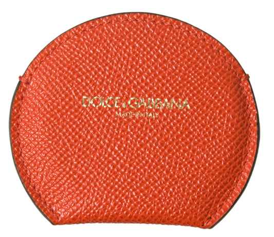 Estuche de Espejo de Mano Redondo con Logo de Piel de Becerro Naranja Dolce & Gabbana