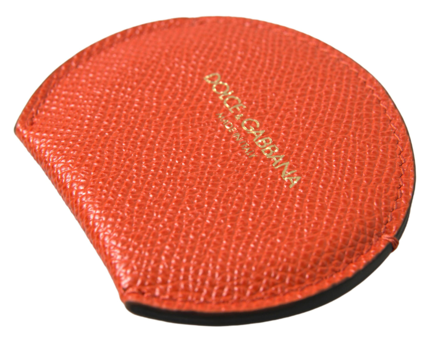 Estuche de Espejo de Mano Redondo con Logo de Piel de Becerro Naranja Dolce & Gabbana