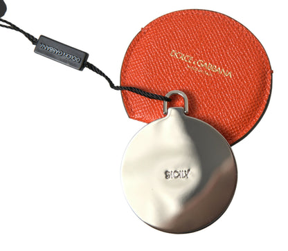 Estuche de Espejo de Mano Redondo con Logo de Piel de Becerro Naranja Dolce & Gabbana