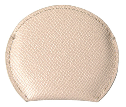Estuche para espejo de mano Dolce & Gabbana en piel de becerro beige con logo redondo