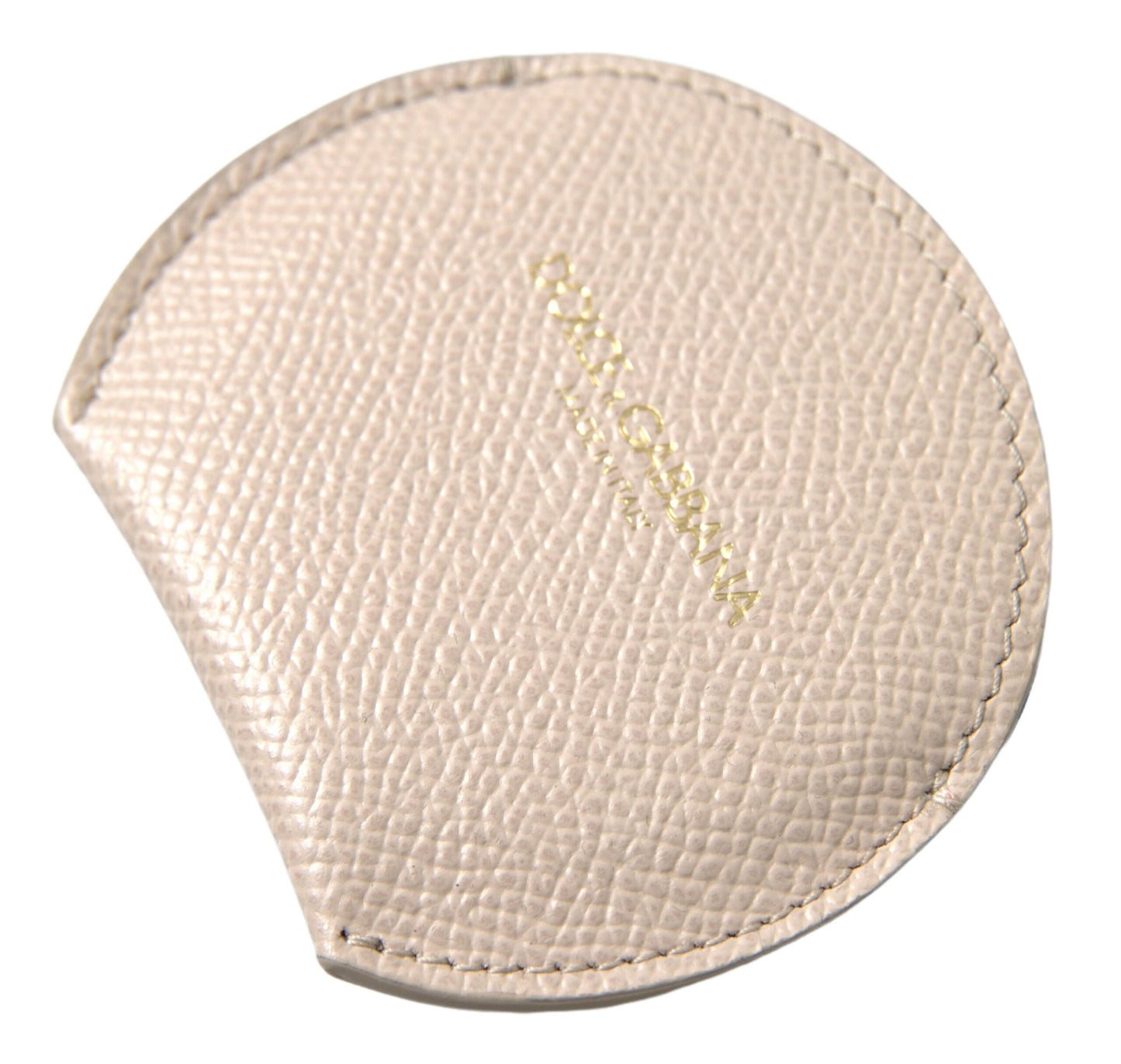 Estuche para espejo de mano Dolce & Gabbana en piel de becerro beige con logo redondo