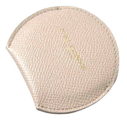 Estuche para espejo de mano Dolce & Gabbana en piel de becerro beige con logo redondo