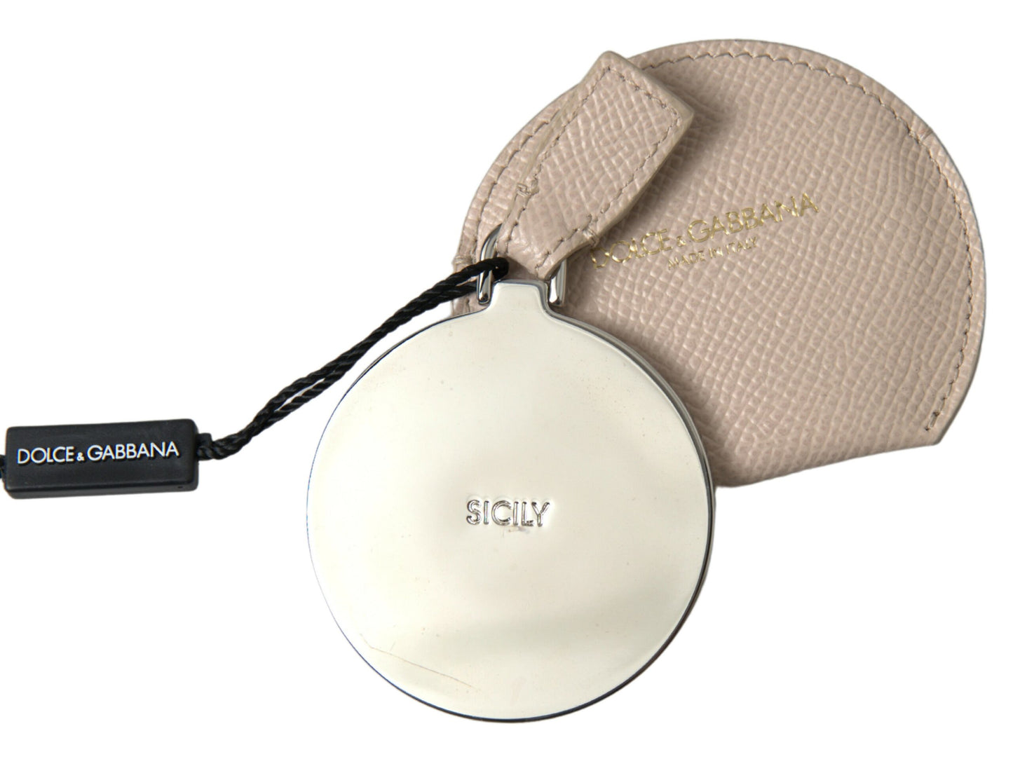 Estuche para espejo de mano Dolce & Gabbana en piel de becerro beige con logo redondo
