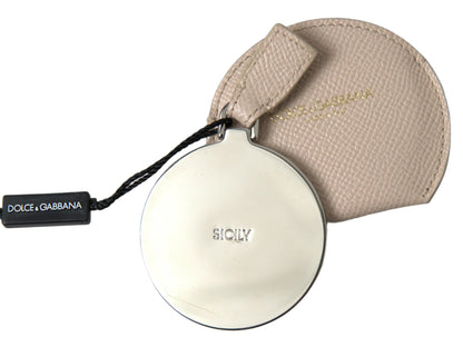 Estuche para espejo de mano Dolce & Gabbana en piel de becerro beige con logo redondo