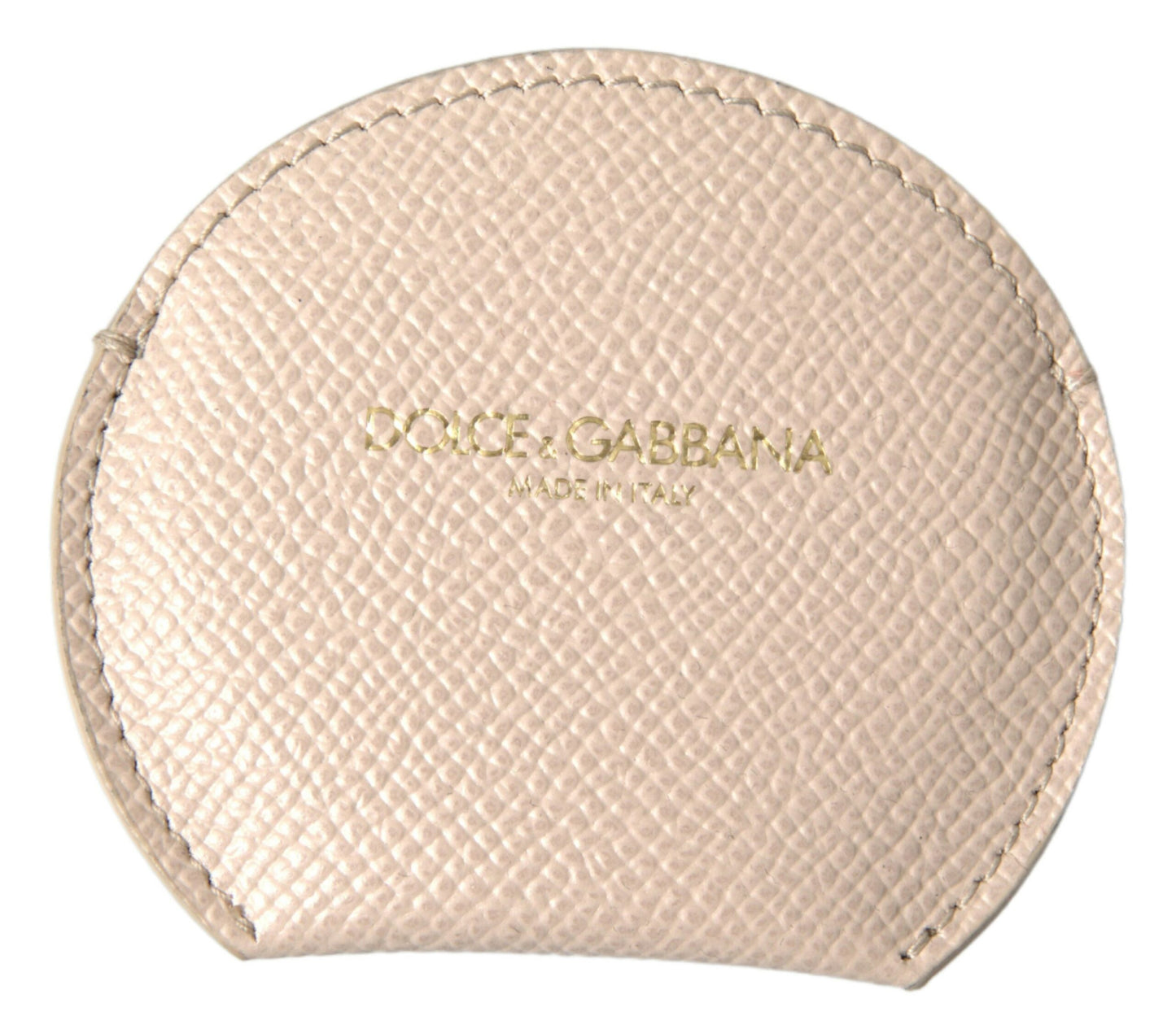 Estuche para espejo de mano Dolce & Gabbana en piel de becerro beige con logo redondo