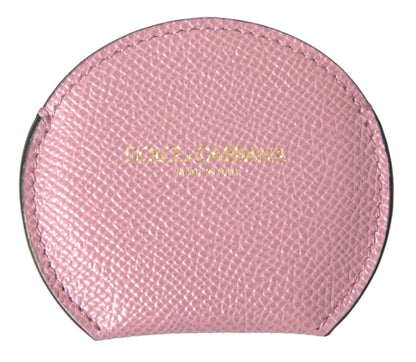 Porta Espejo de Mano Dolce & Gabbana de Piel de Becerro Rosa con Estampado de Logotipo Redondo