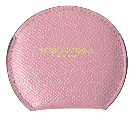 Porta Espejo de Mano Dolce & Gabbana de Piel de Becerro Rosa con Estampado de Logotipo Redondo
