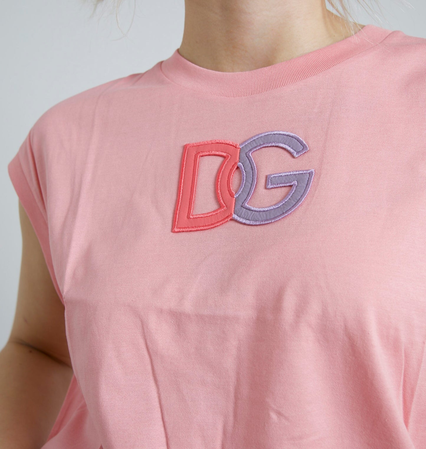 Camiseta de tirantes Dolce & Gabbana de algodón rosa con logo DG y cuello redondo