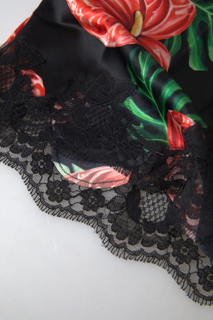Dolce & Gabbana Top lencero de seda con estampado de anturios negros