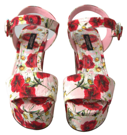 Sandalias de cuña Dolce & Gabbana con estampado floral multicolor y tira al tobillo