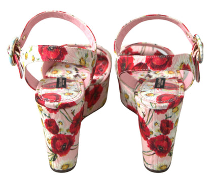 Sandalias de cuña Dolce & Gabbana con estampado floral multicolor y tira al tobillo