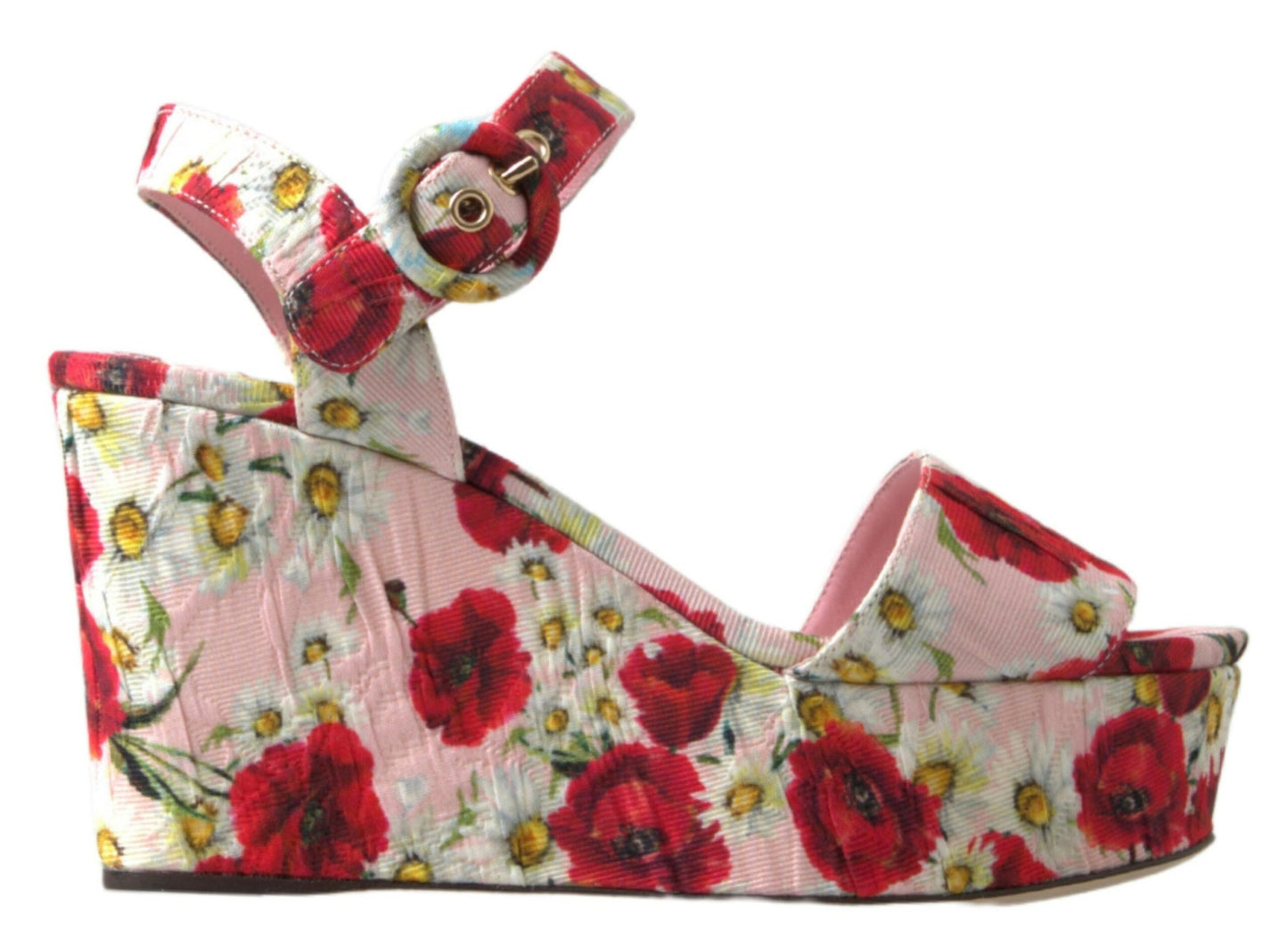 Sandalias de cuña Dolce & Gabbana con estampado floral multicolor y tira al tobillo