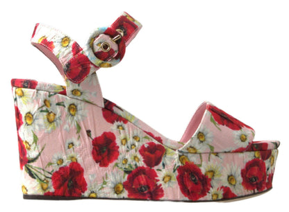 Sandalias de cuña Dolce & Gabbana con estampado floral multicolor y tira al tobillo