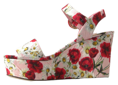 Sandalias de cuña Dolce & Gabbana con estampado floral multicolor y tira al tobillo
