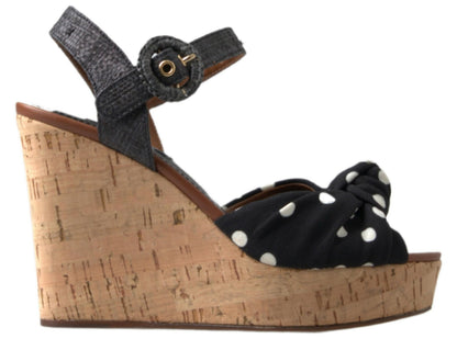 Zapatos Sandalias de Cuña Negros de Lunares con Tira al Tobillo Dolce & Gabbana