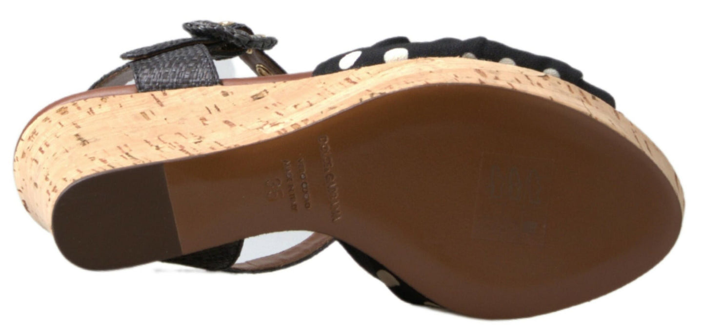 Zapatos Sandalias de Cuña Negros de Lunares con Tira al Tobillo Dolce & Gabbana
