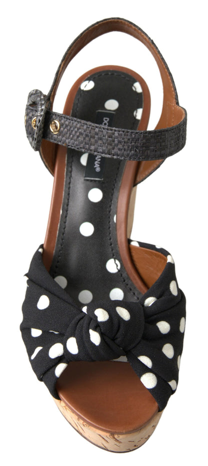 Zapatos Sandalias de Cuña Negros de Lunares con Tira al Tobillo Dolce & Gabbana