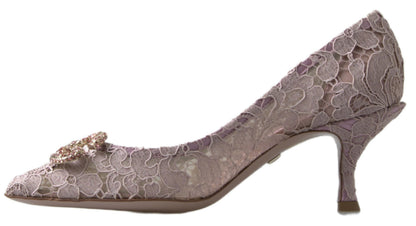 Zapatos de tacón Dolce & Gabbana DG Crystal con encaje floral rosa