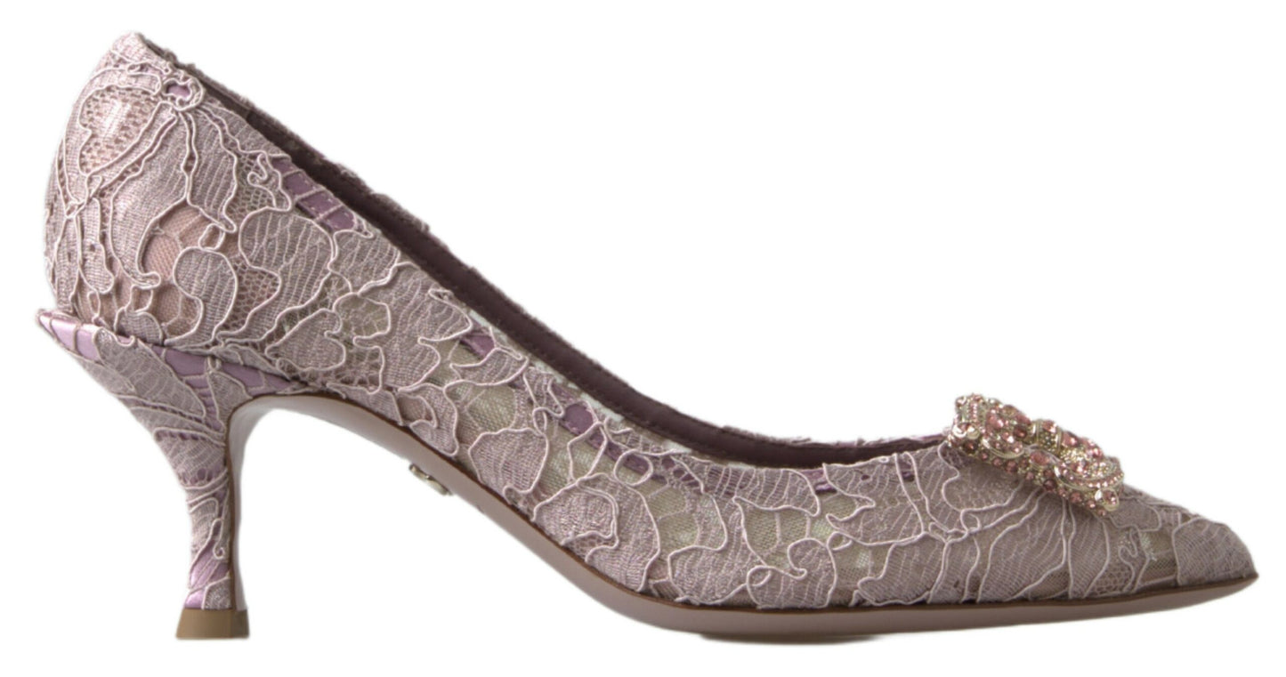 Zapatos de tacón Dolce & Gabbana DG Crystal con encaje floral rosa