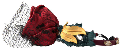 Diadema Dolce & Gabbana roja con logotipo de red de cristal de seda de rosa multicolor