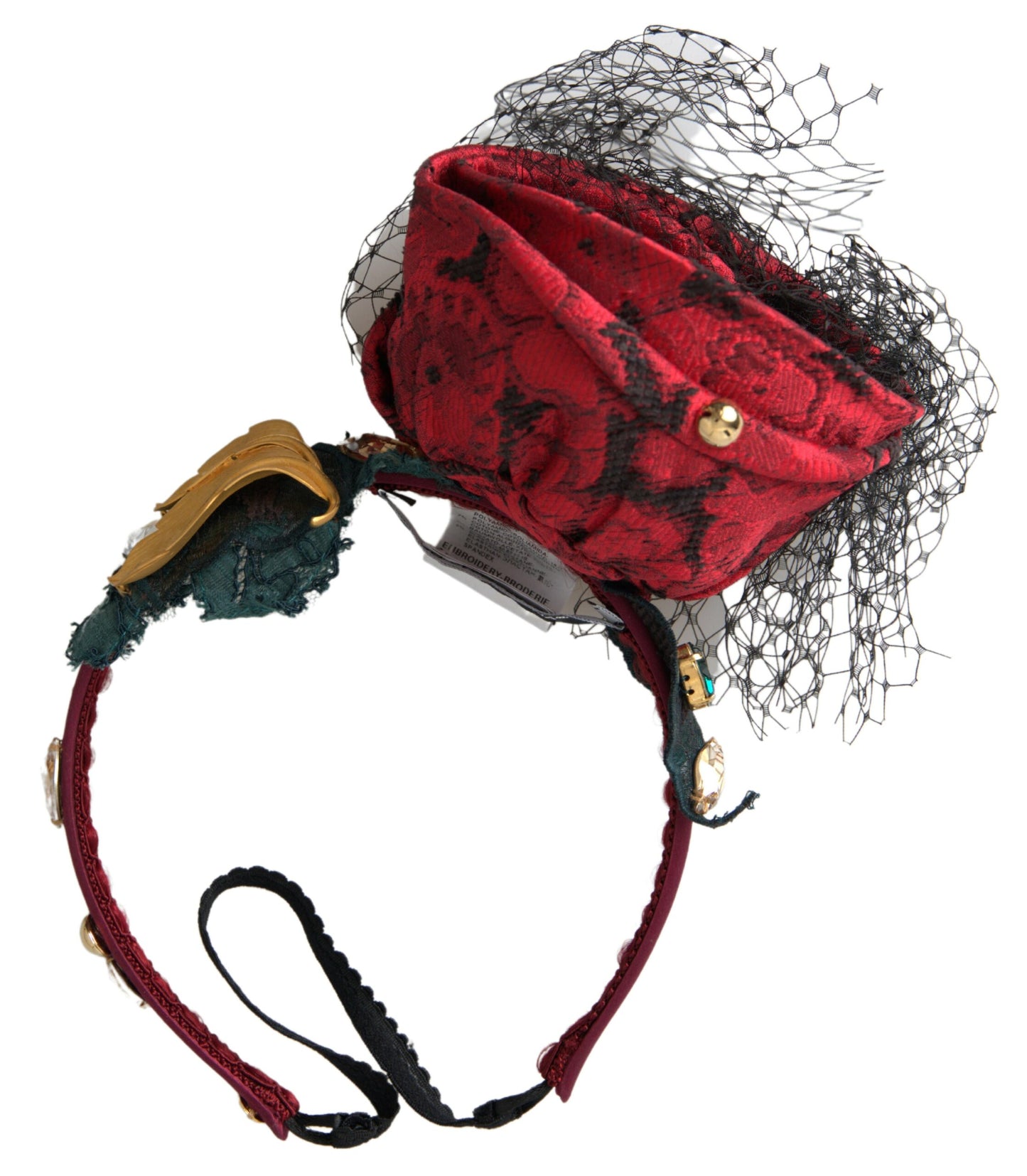 Diadema Dolce & Gabbana roja con logotipo de red de cristal de seda de rosa multicolor