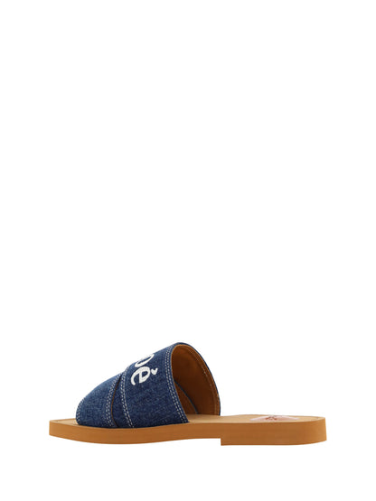 Chloé Woody Blue Denim and Cotton Sandals
