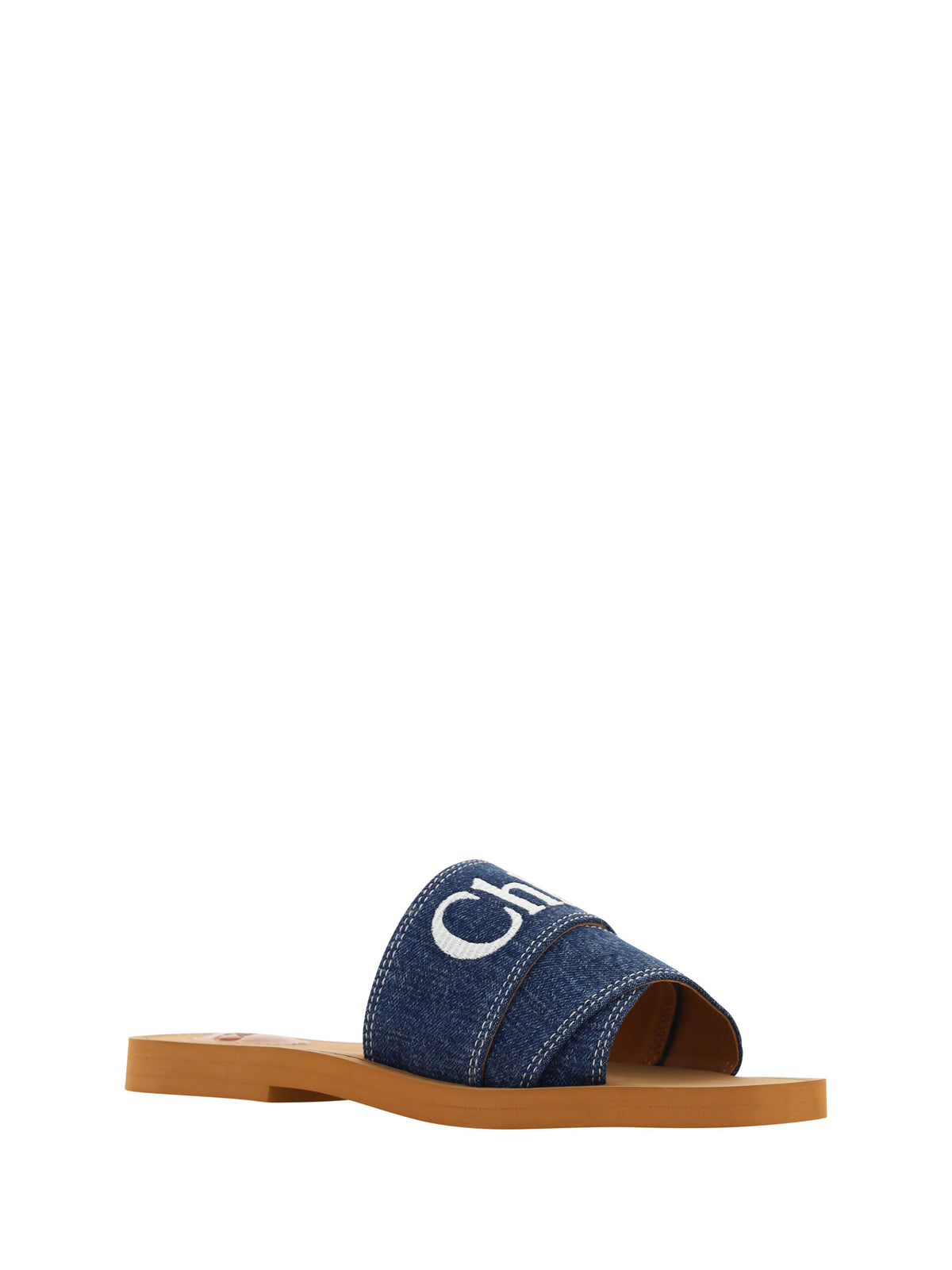 Chloé Woody Blue Denim and Cotton Sandals