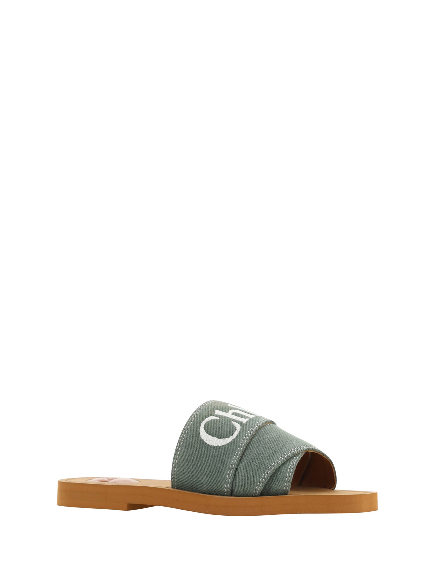 Chloé Women's Forest Green Woody Cotton Slide Sandals
