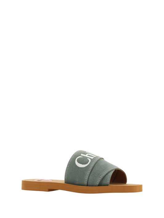 Chloé Women's Forest Green Woody Cotton Slide Sandals